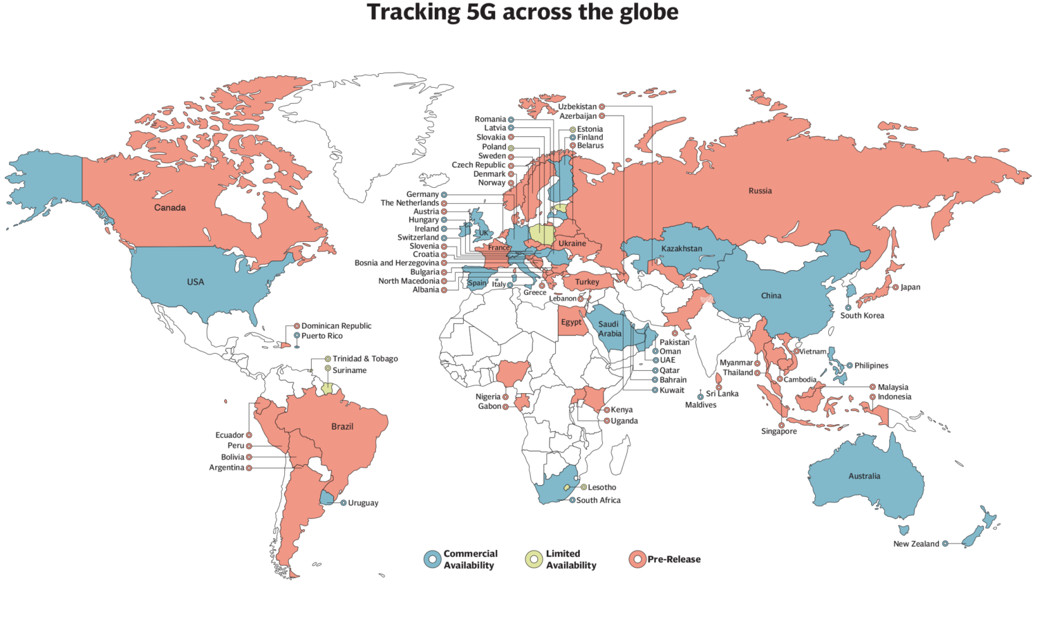 5G Countries World Map